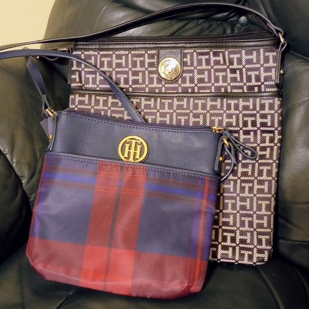 Tommy Hilfiger Navy, Red & Brown Patterned Crossbody Duo